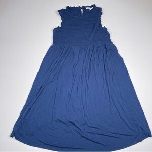 The Nines by Hatch Dress Blue Sleeveless Smocking Maternity Stretchy Comfy Baby